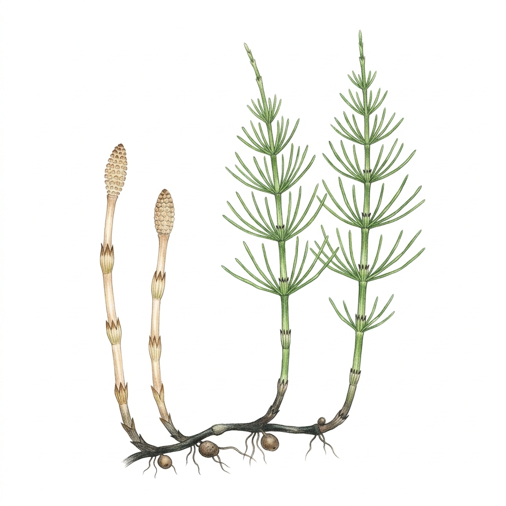 Horsetail (Equisetum arvense), illustration