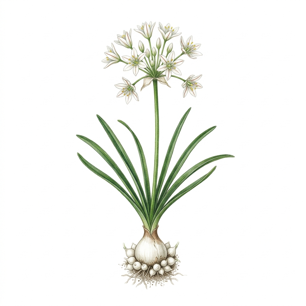 Onion weed (Nothoscordum borbonicum and Allium triquetrum), illustration
