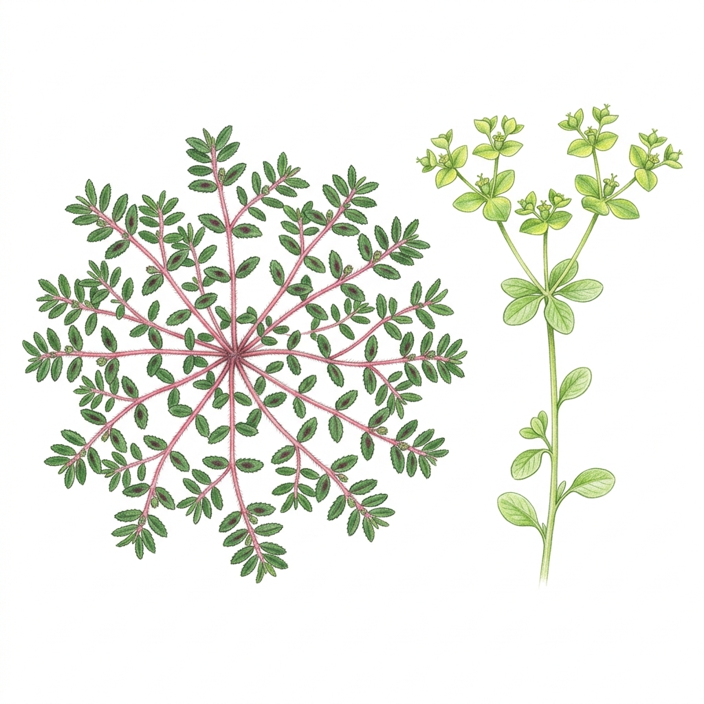 Spurge (Euphorbia maculata and Euphorbia peplus), illustration