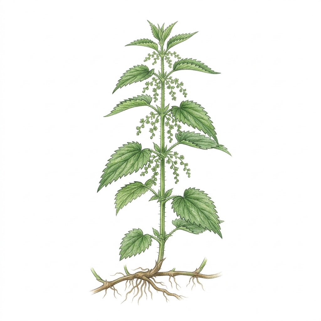 Stinging nettle (Urtica dioica and Urtica urens), illustration