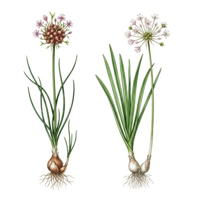Wild onion and wild garlic, illustration