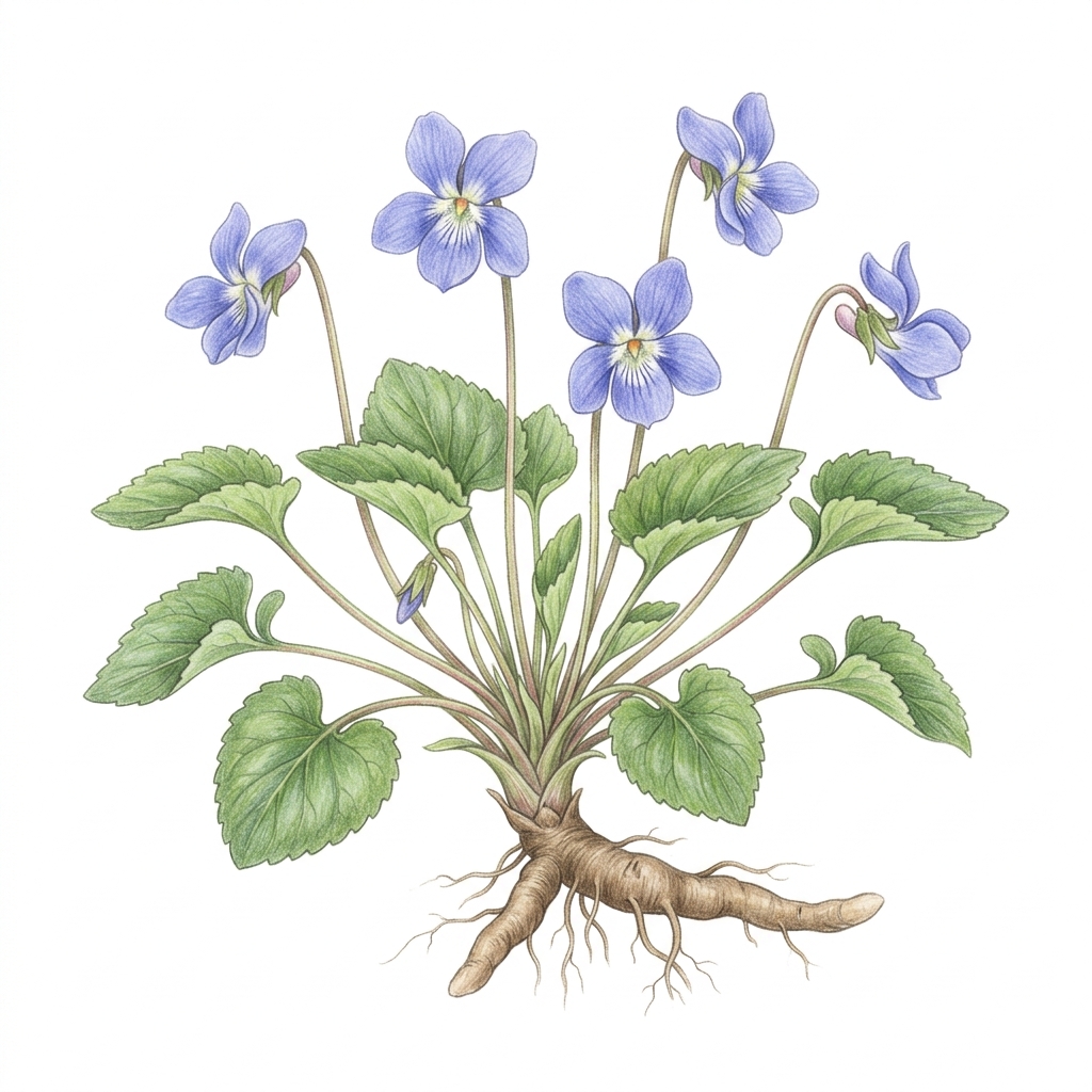 Wild violet (Viola sororia and Viola odorata), illustration