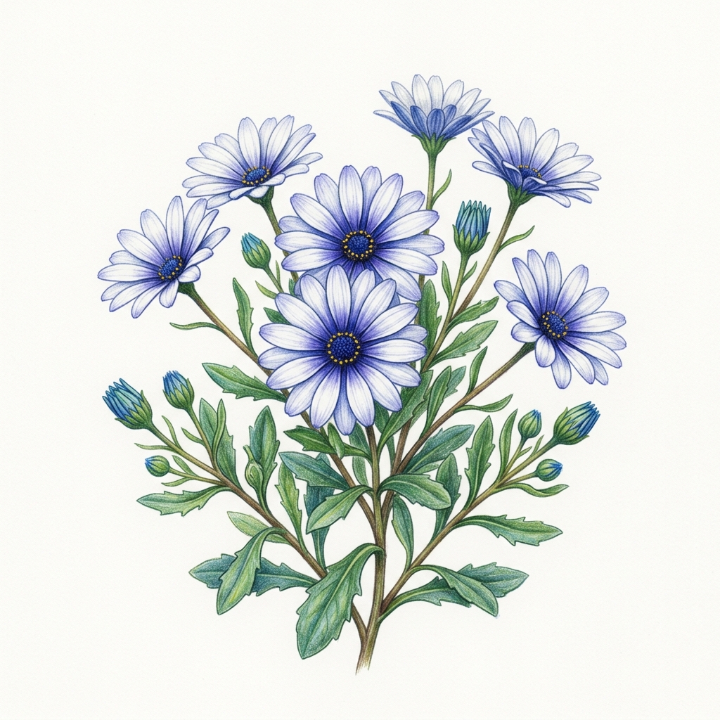blue and white daisybush