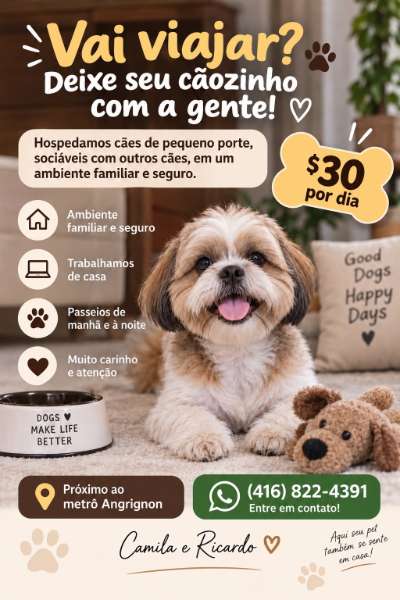 Pet sitter / Hotel / hospedagem para cachorro – Próximo ao Metrô Angrignon