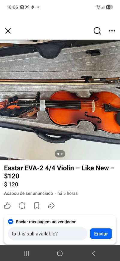 Violin Eastar EVA-2 4/4 Violin – Like New – $120