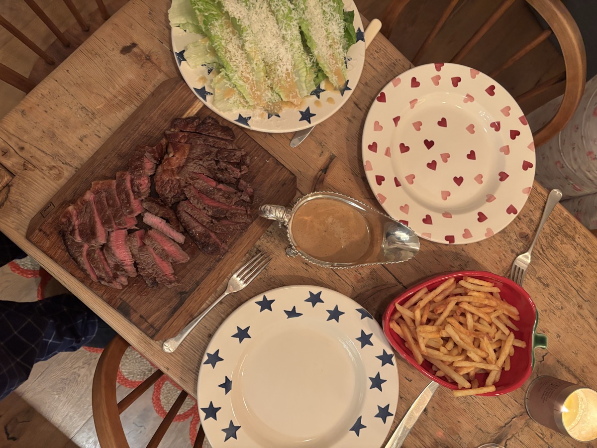 Steak, Caesar salad, truffle fries, peppercorn sauce - Image 1