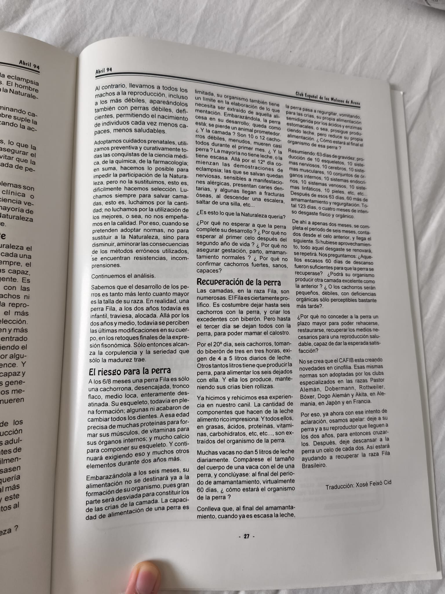 L’âge idéal pour reproduire le mâle et la femelle Fila Brasileiro, avril 1994 3