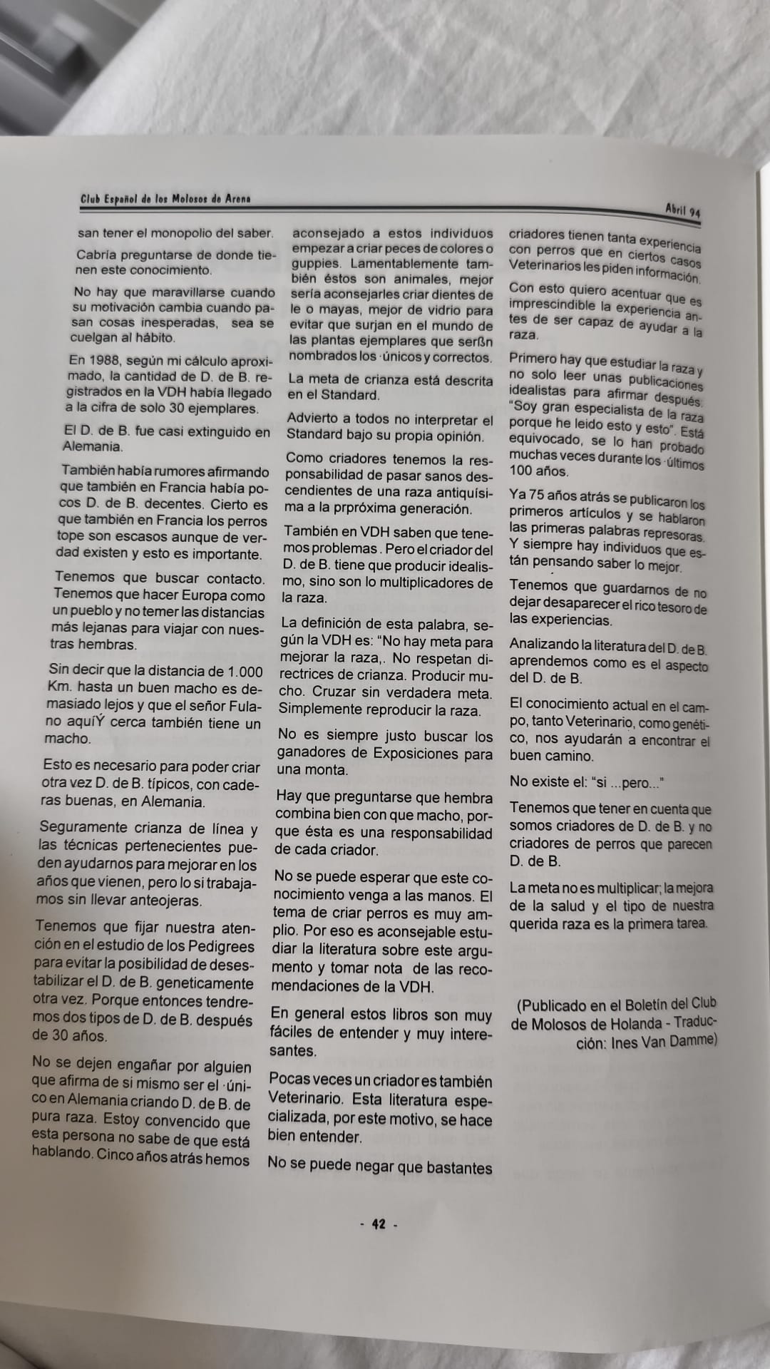 Goal and responsibility of the individual breeder in the breeding of the Dogue de Bordeaux, April 1994 2