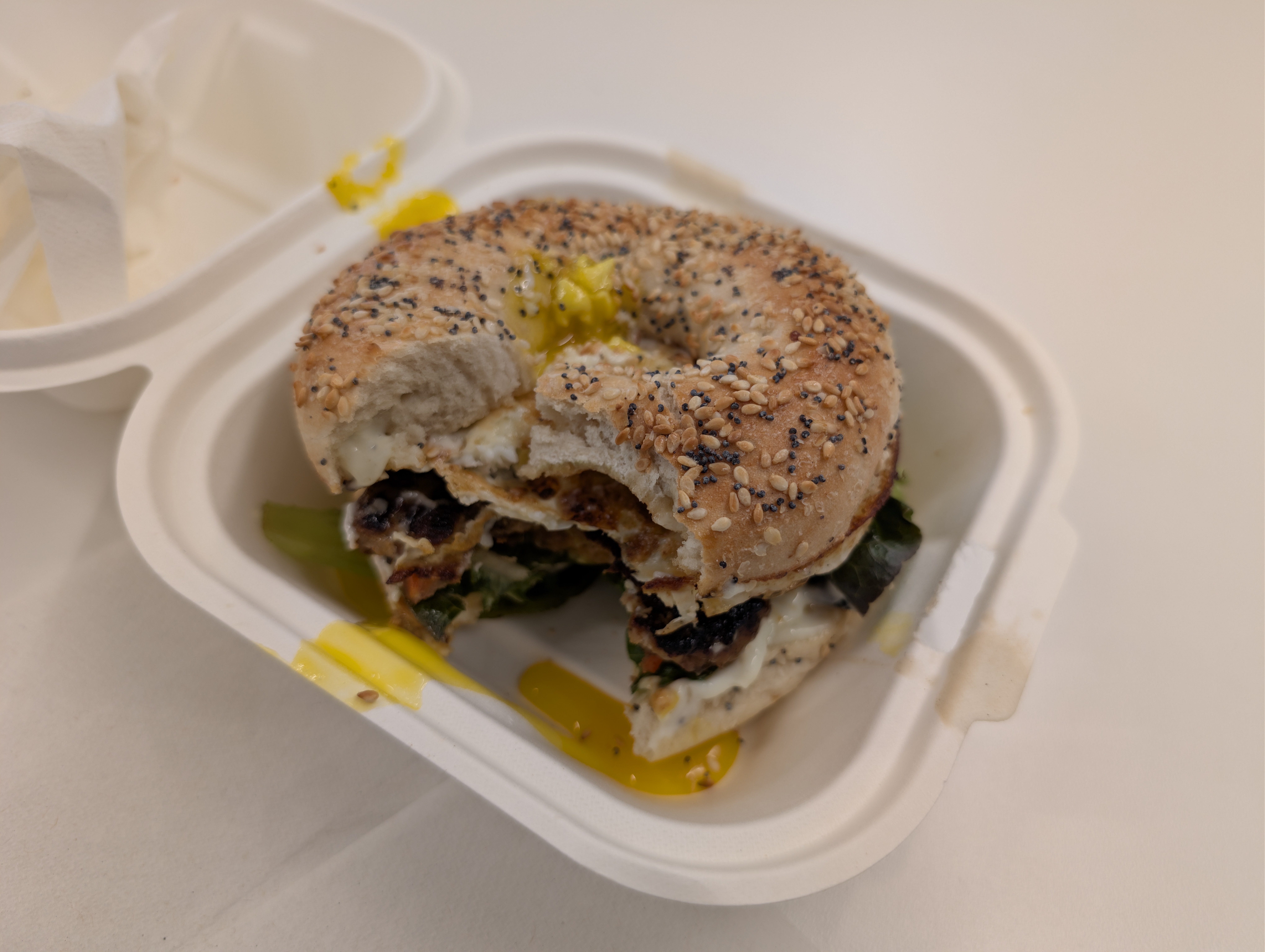 Fried egg bagel sandwich