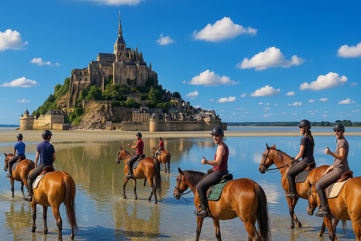 Balade à cheval devant le Mont Saint-Michel