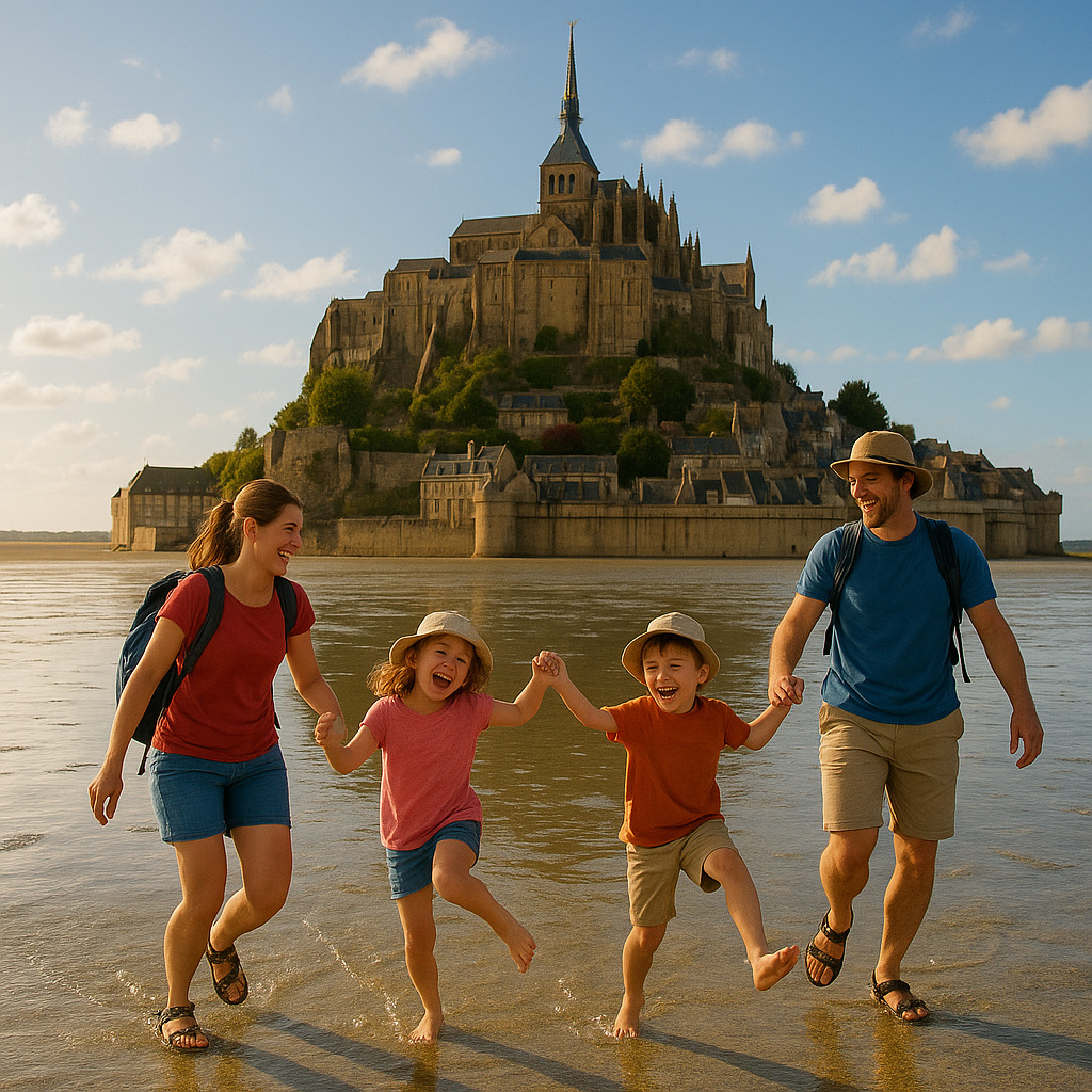 Famille traversant la baie du Mont Saint-Michel