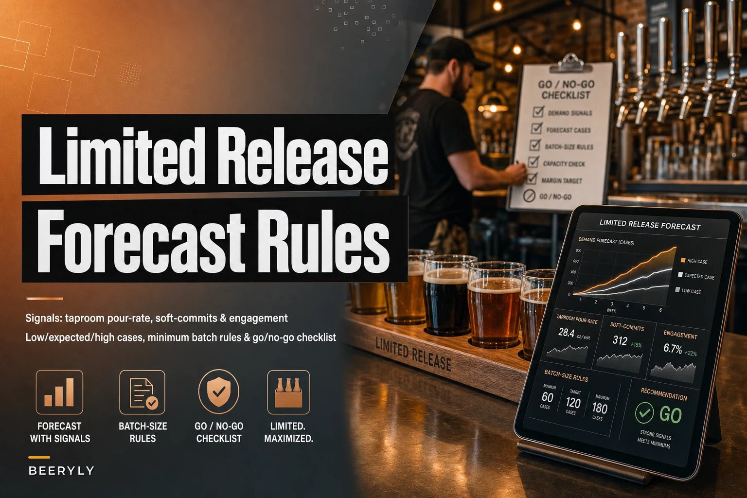 Forecast-to-production template for limited releases: a go/no‑go checklist and batch-size rules
