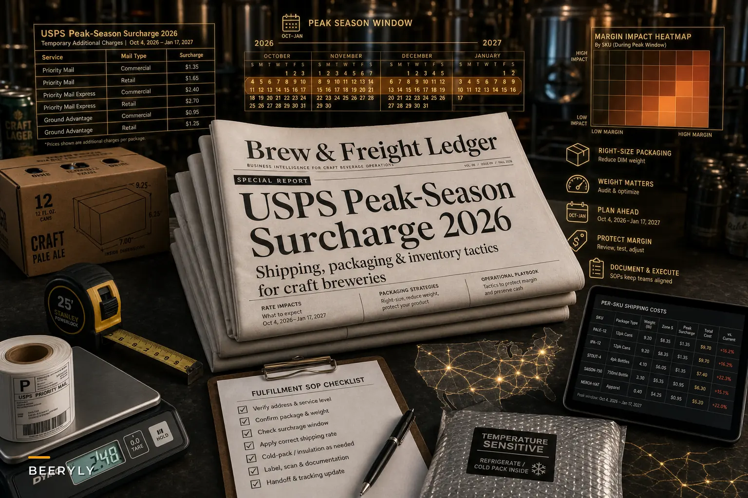 Preparing for USPS's 2026 Peak‑Season Surcharge: shipping, packaging and inventory tactics for craft breweries