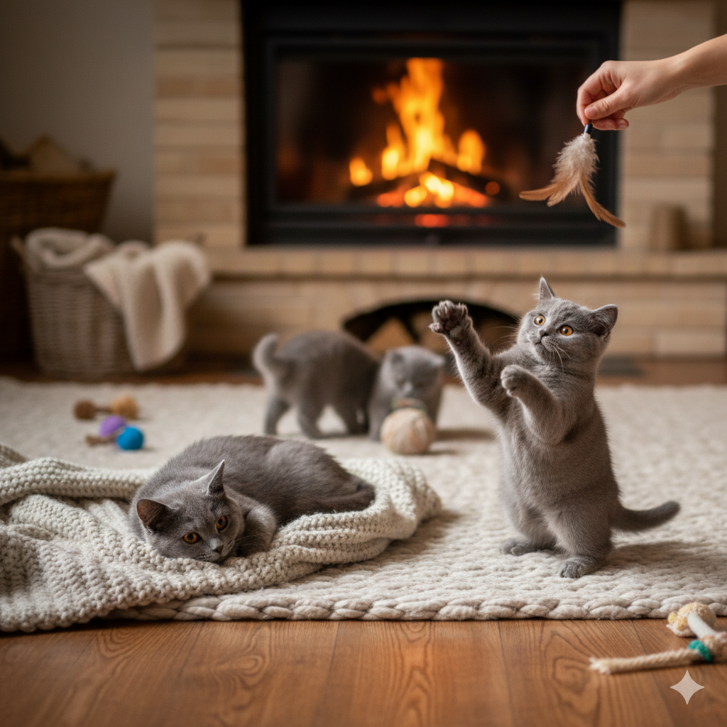 Gato British Shorthair en un jardín