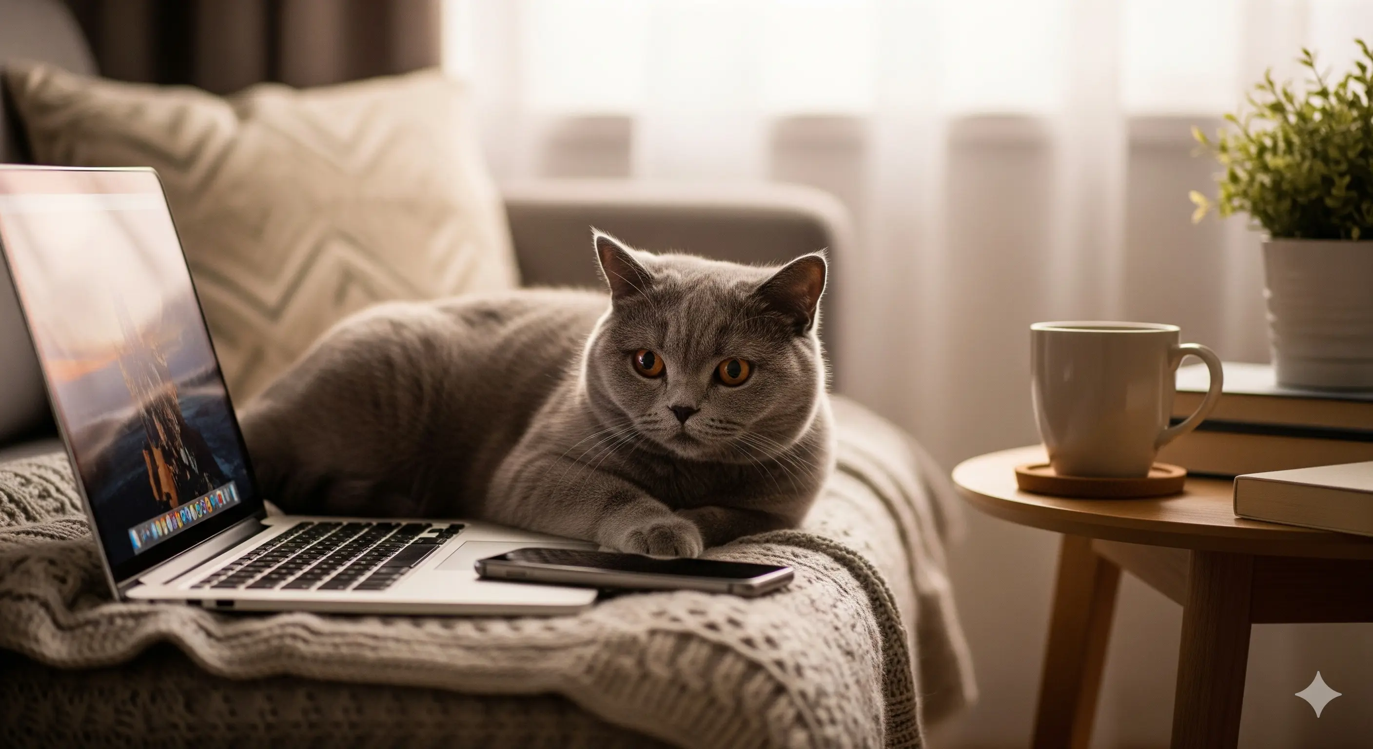 Gato British Shorthair mirando a la cámara