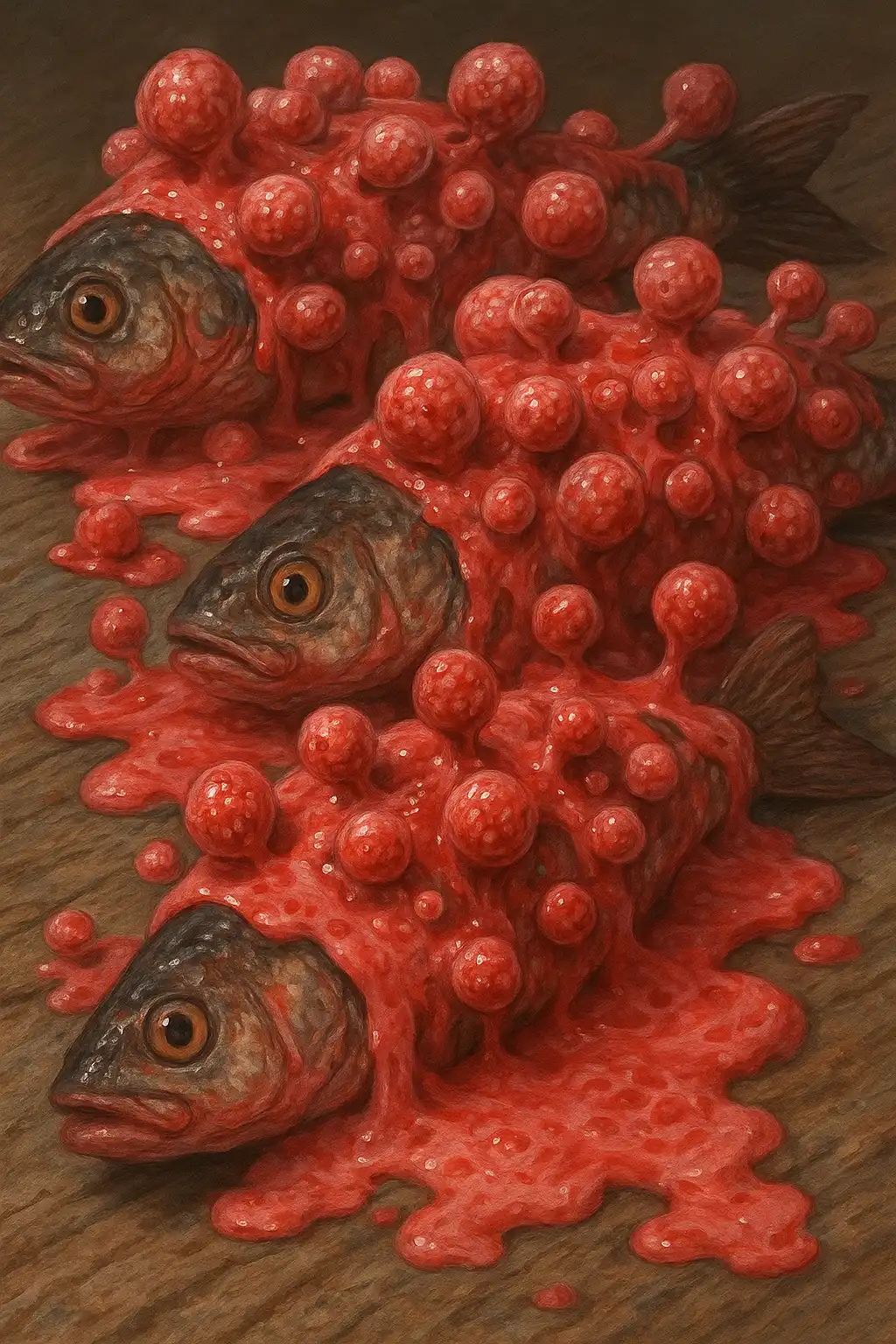 Degenerative lollipopped cysts and strawberry cream coating the fishes