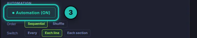 The Automation button reading Automation (ON), with the Order and Switch rows below it