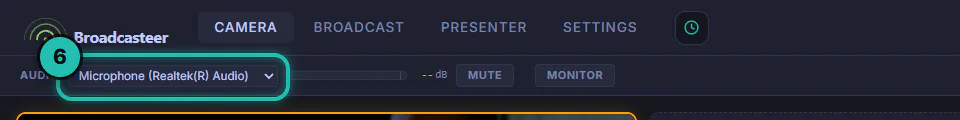 The AUDIO row in the Studio where the input from your sound desk is chosen
