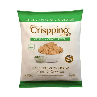 MINI GALLETITAS DE ARROZ CREMA Y CIBOULETTE · CRISPPINO — Brota Almacén Natural Pergamino