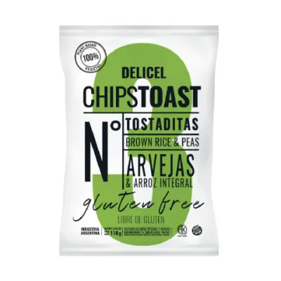 TOSTADITAS DE ARVEJA Y ARROZ INTEGRAL 110G · DELICEL — Brota Almacén Natural Pergamino
