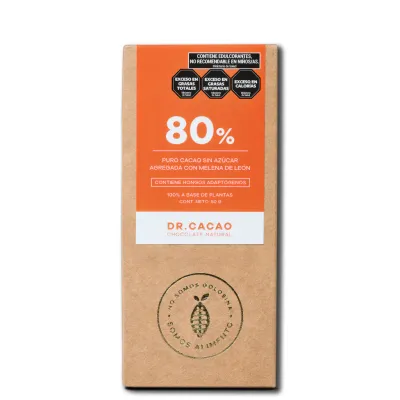 CHOCOLATE 80% CACAO SIN AZÚCAR C/MELENA DE LEÓN X50G · DR CACAO — Brota Almacén Natural Pergamino