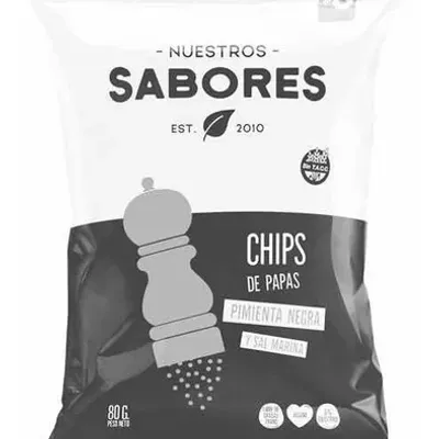 CHIPS PIMIENTA NEGRA Y SAL MARINA X80G · NUESTROS SABORES — Brota Almacén Natural Pergamino