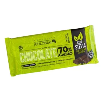 CHOCOLATE AMARGO CON STEVIA 70% X 100G · COLONIAL — Brota Almacén Natural Pergamino