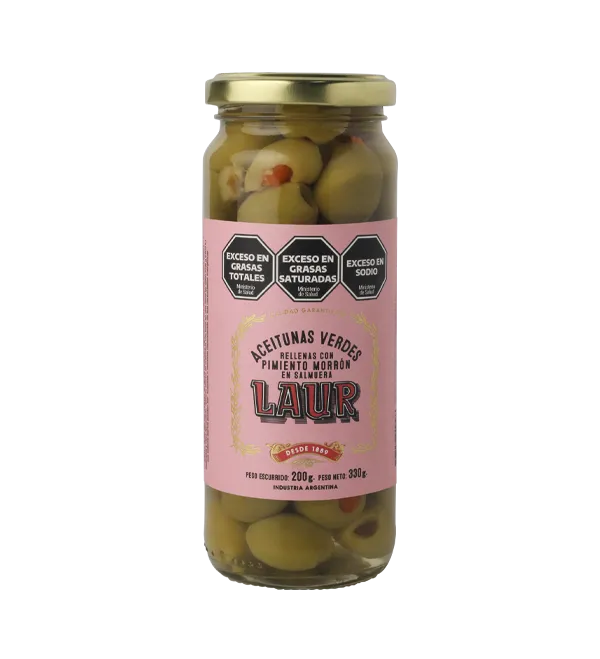 LAUR ACEITUNAS VERDES MORRON X330G · LAUR — Brota Almacén Natural Pergamino