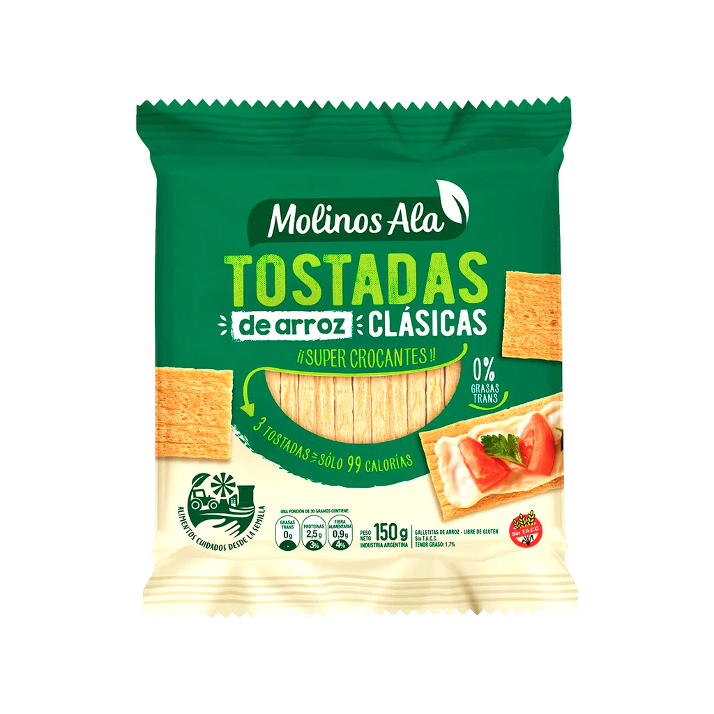 TOSTADAS DE ARROZ CLAŚICAS X150G · MOLINOS ALA — Brota Almacén Natural Pergamino