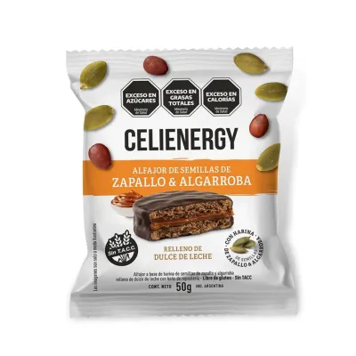 ALFAJOR SEMILLAS DE ZAPALLO Y ALGARROBA X 50G · CELIENERGY — Brota Almacén Natural Pergamino