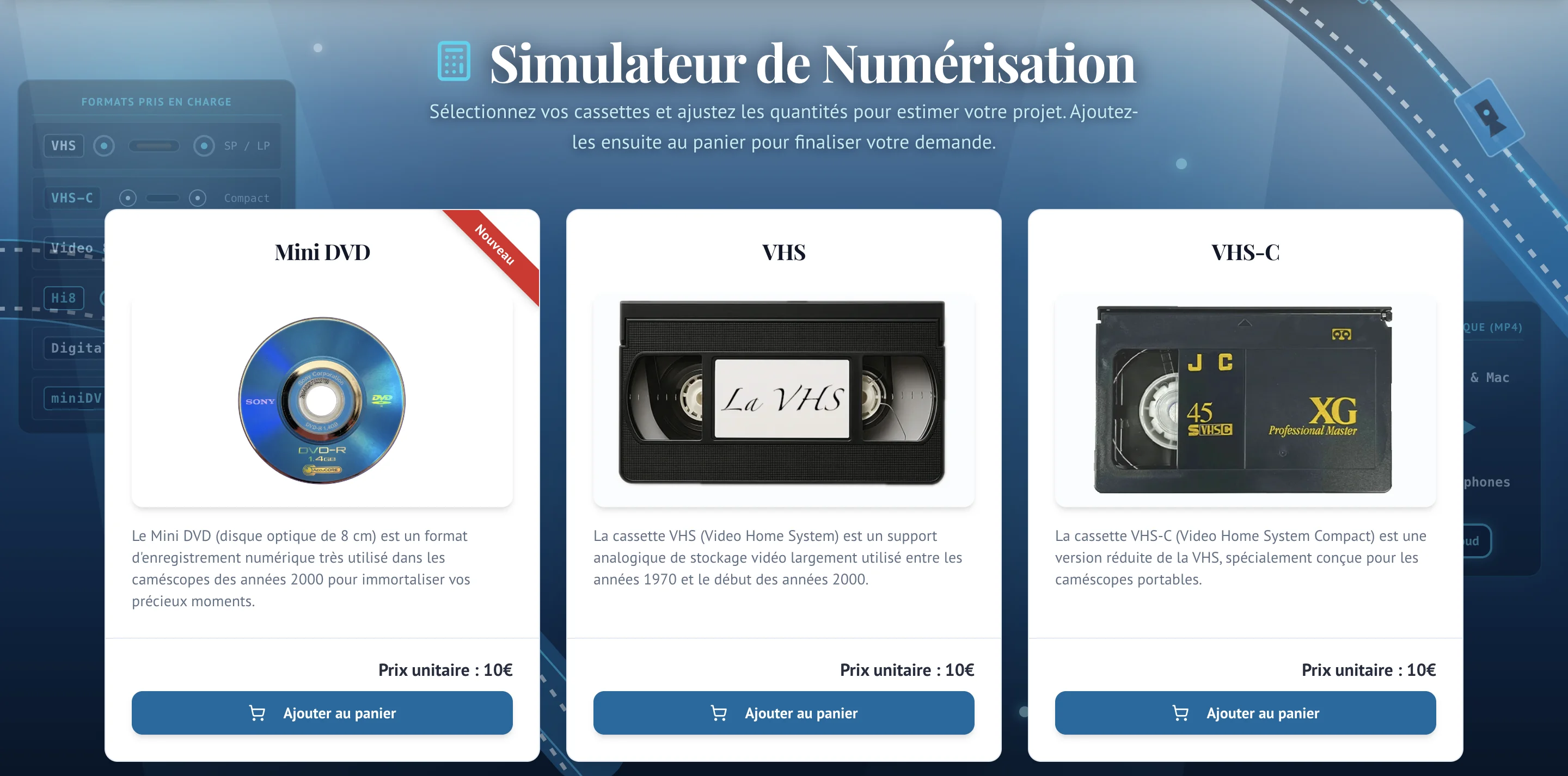 Simulation et constitution de votre panier en ligne
