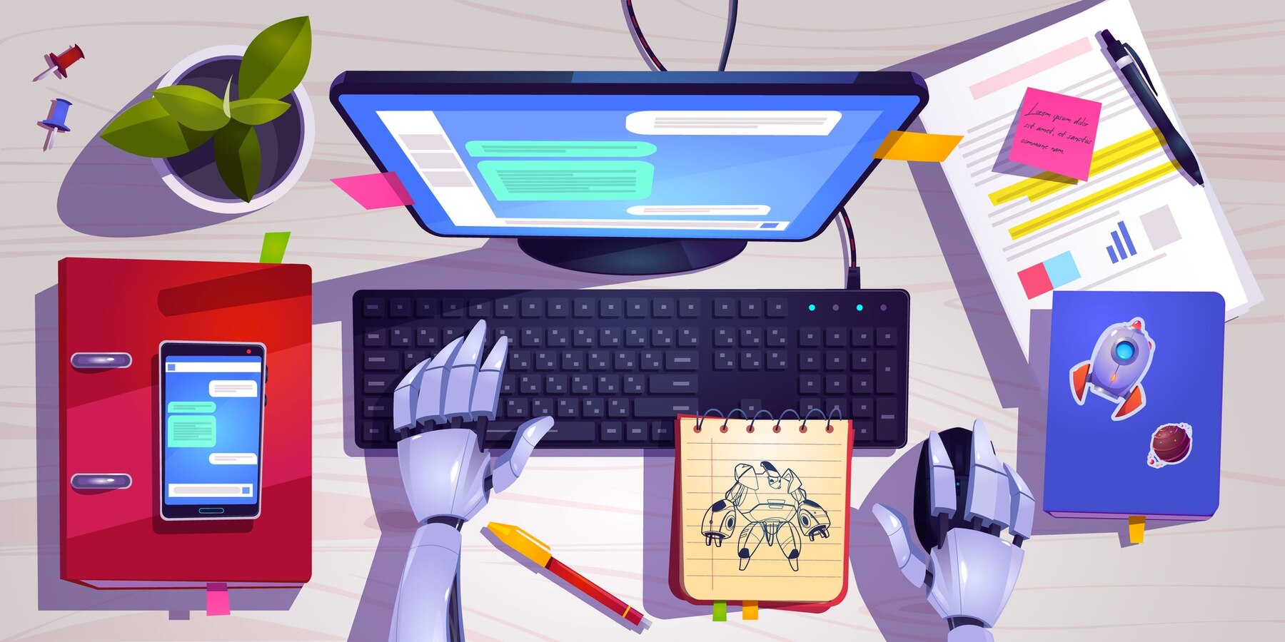 An AI writing assistant is working on a computer