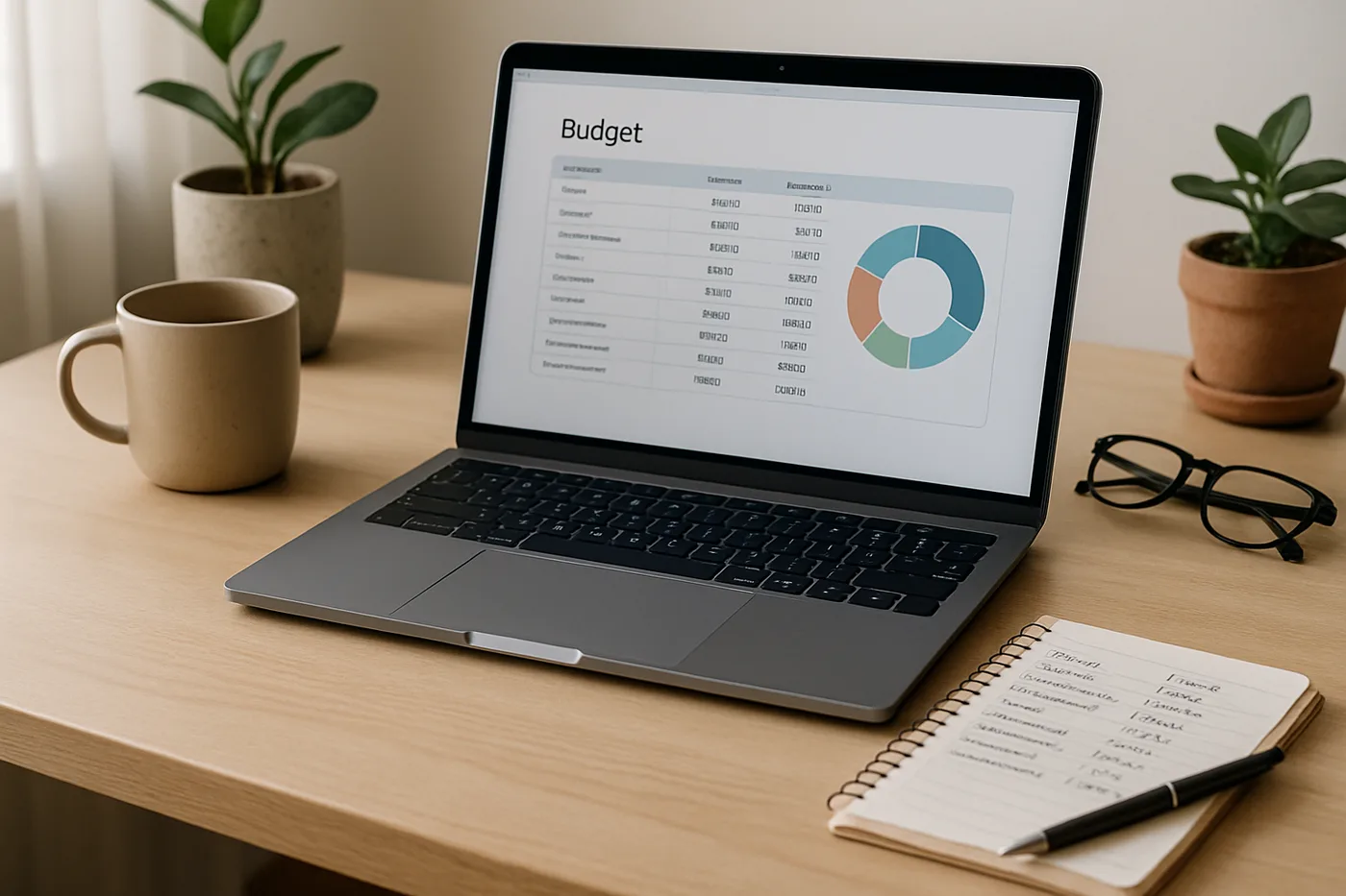 Organized workspace with budgeting tools