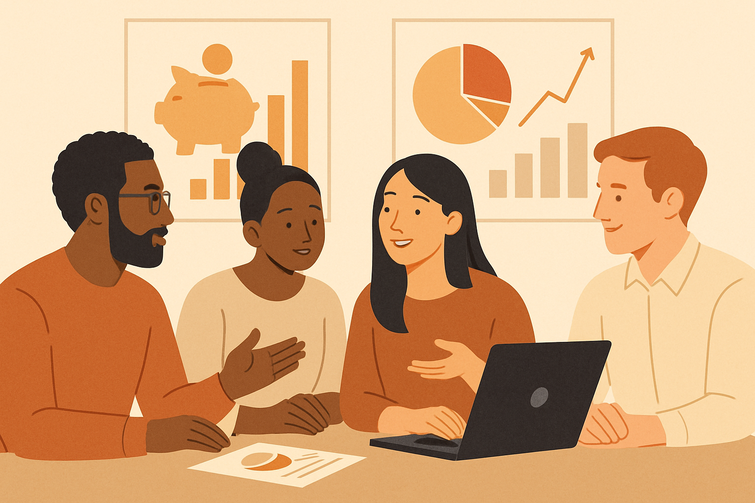 People managing finances with focus on savings and budgeting