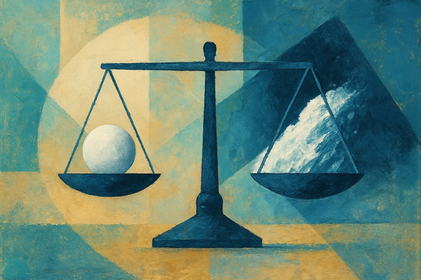 A balanced scale with snowball and avalanche symbols representing debt repayment strategies