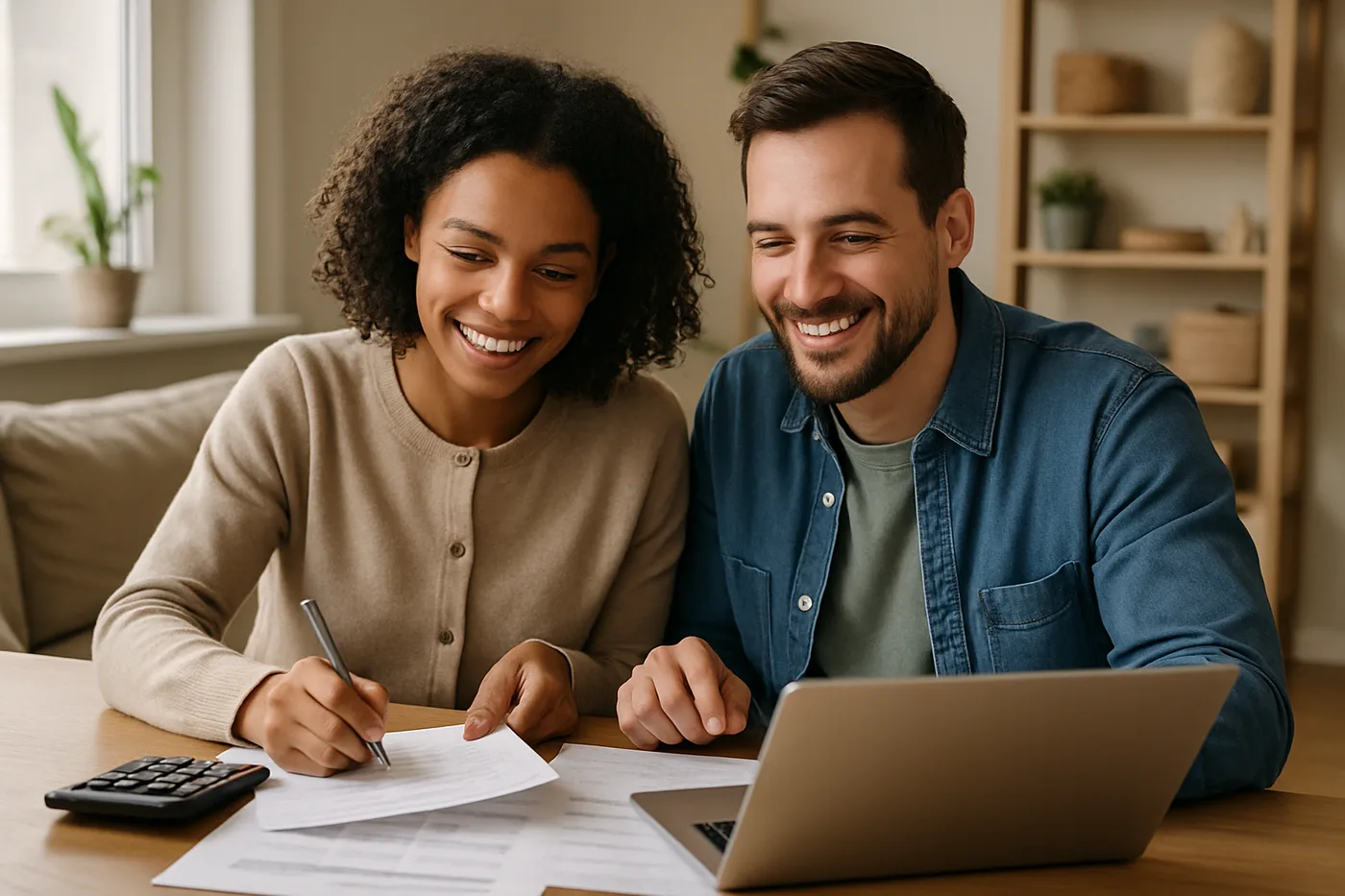 Couple working on a budget plan together