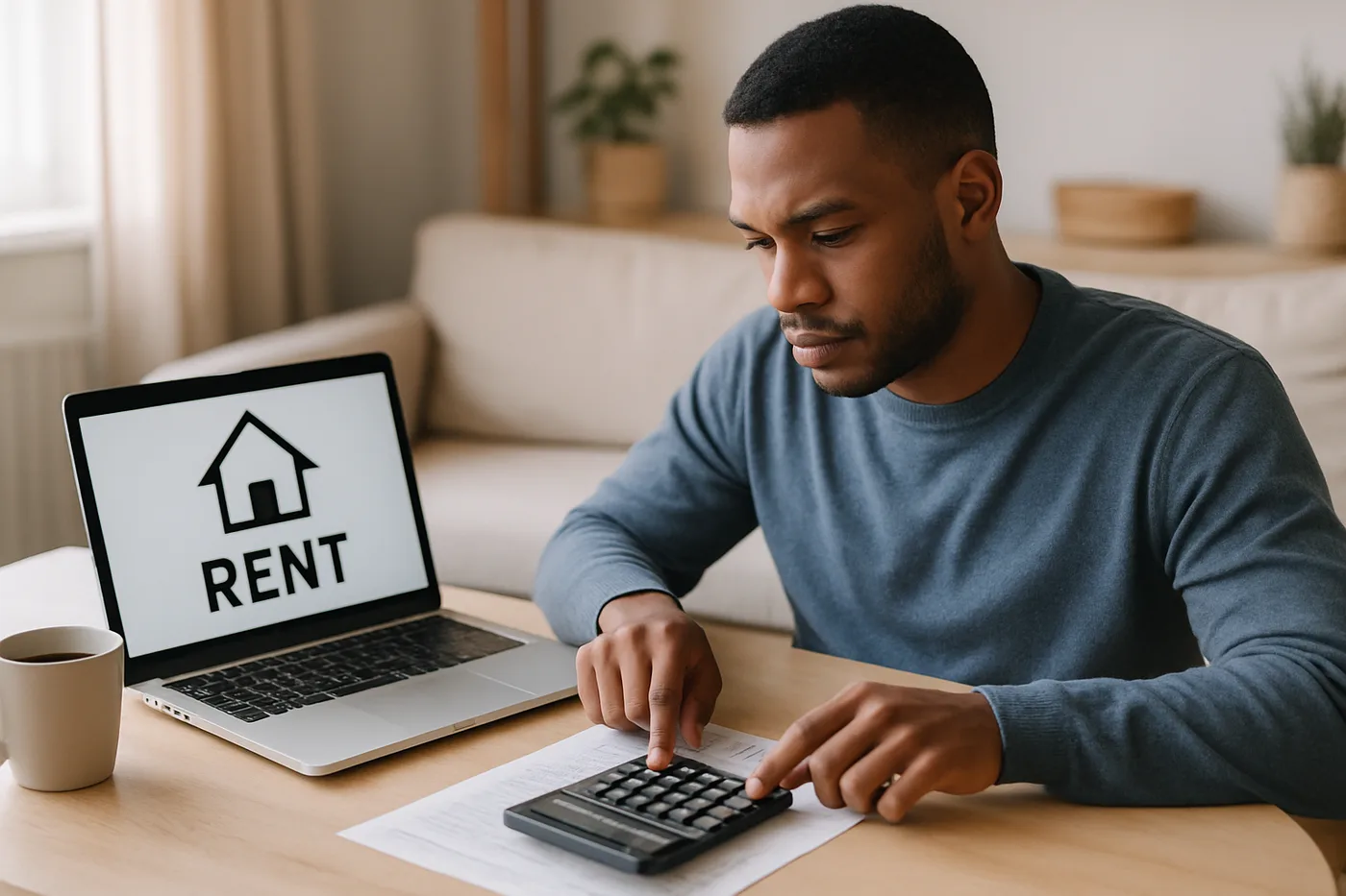 Person calculating rent affordability
