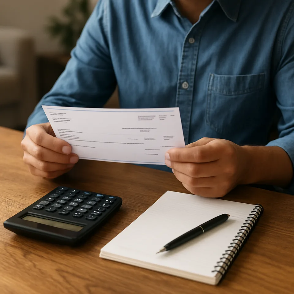 Person reviewing paycheck details