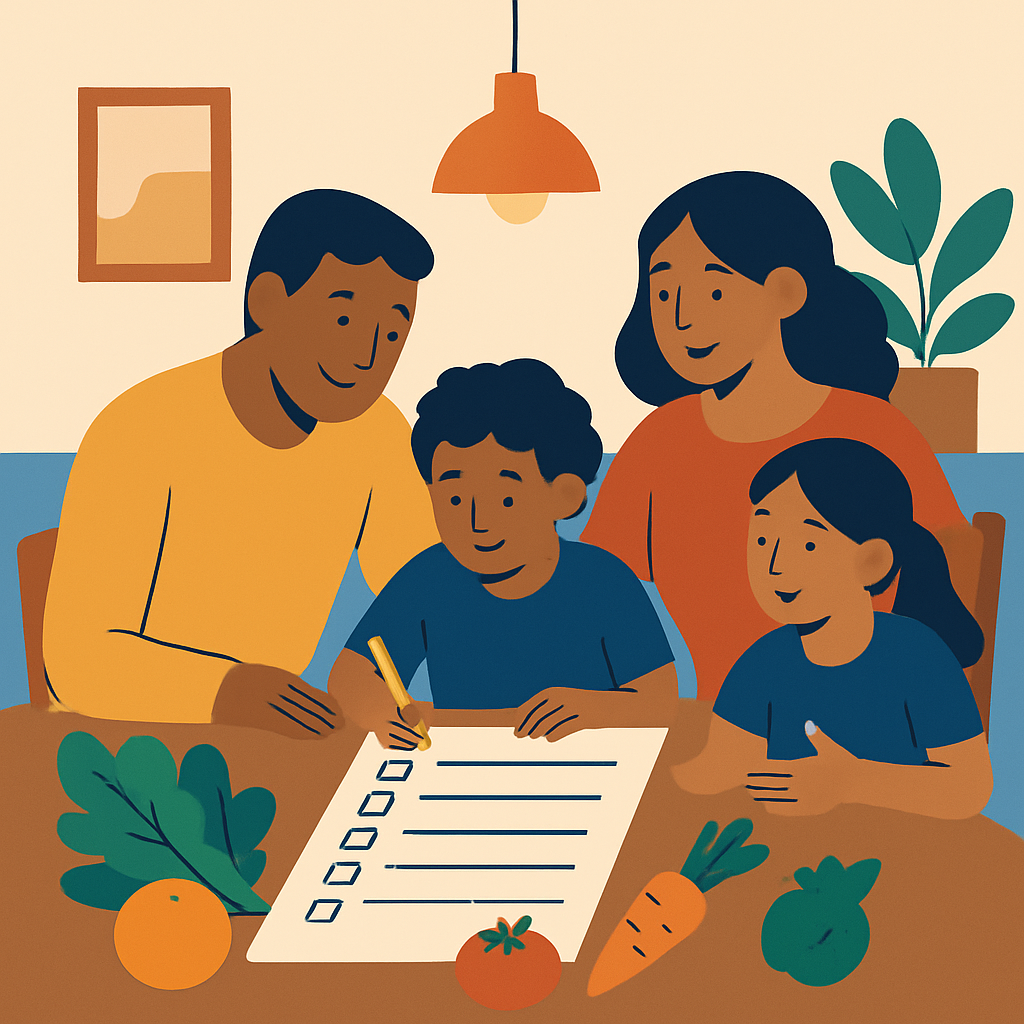 Family meal planning with a grocery list