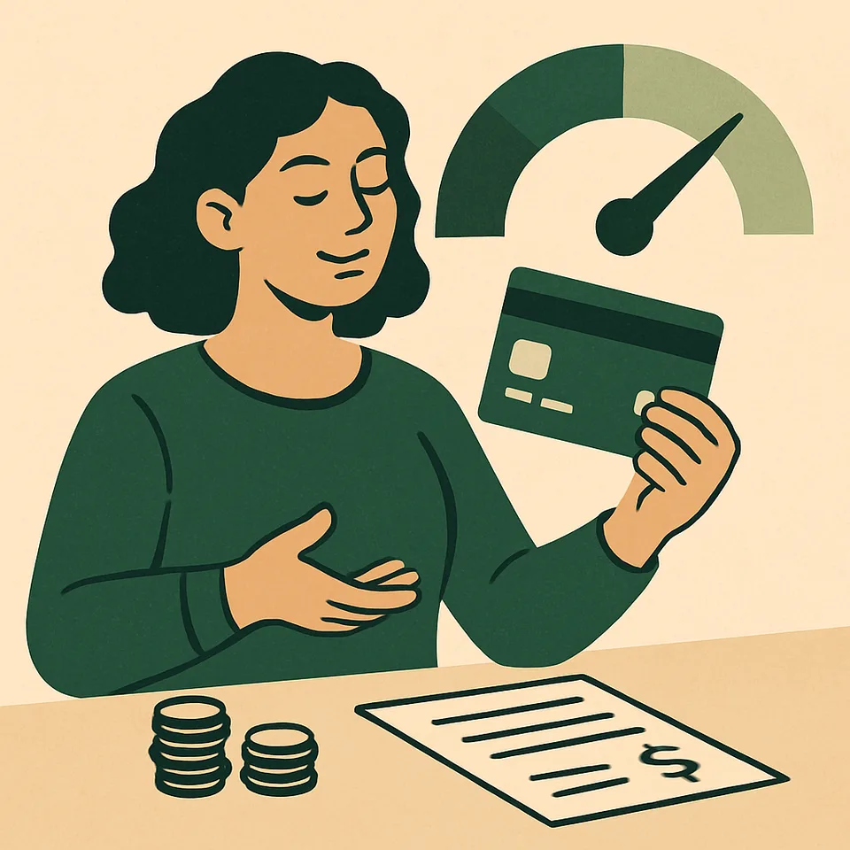 Person managing finances with a credit card, symbolizing financial discipline.