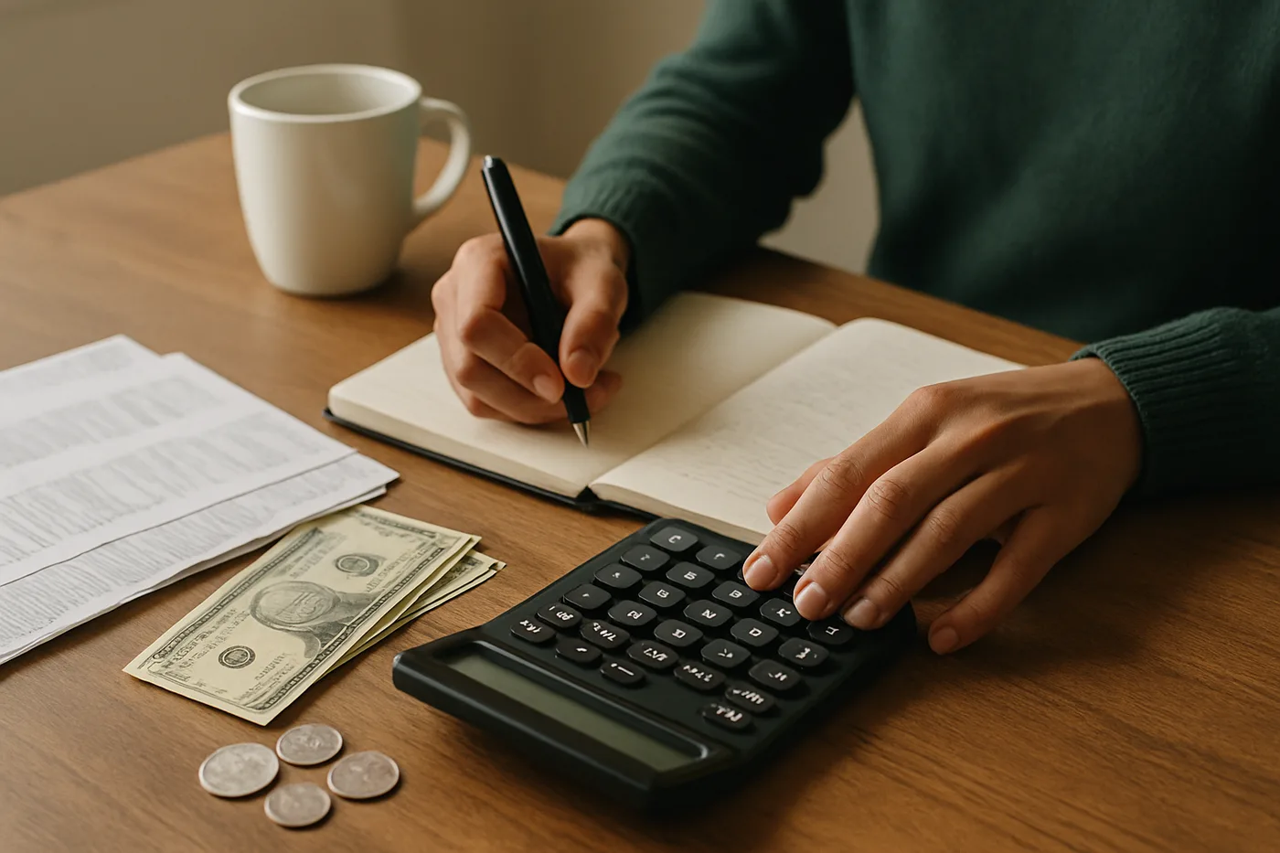 Person organizing finances for side income tax planning