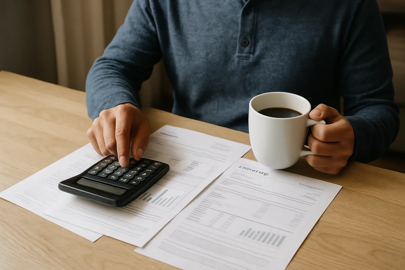 Person reviewing utility bills at home