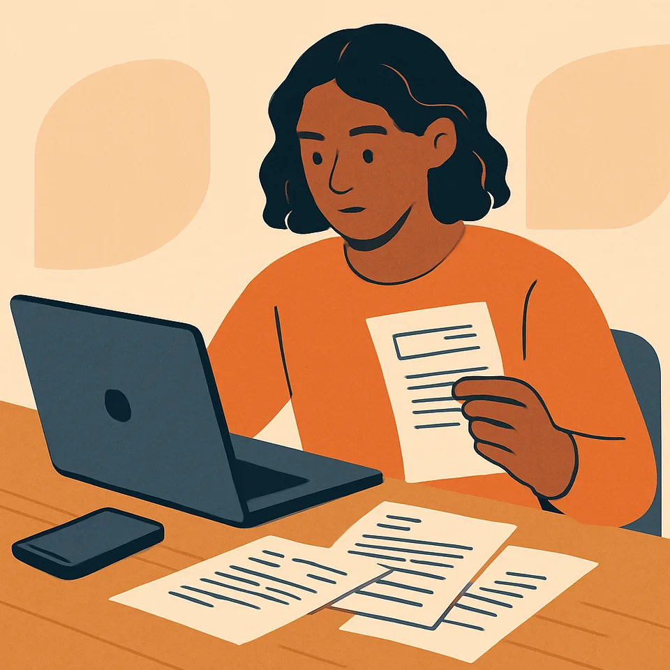 Person reviewing bills and subscriptions
