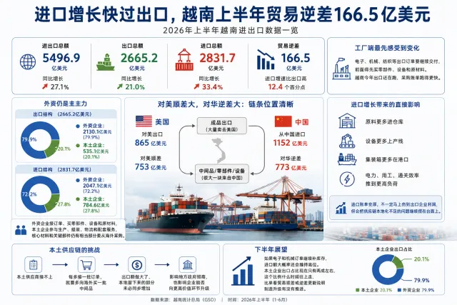 越南上半年贸易逆差166.5亿美元，制造业进口为何跑得更快