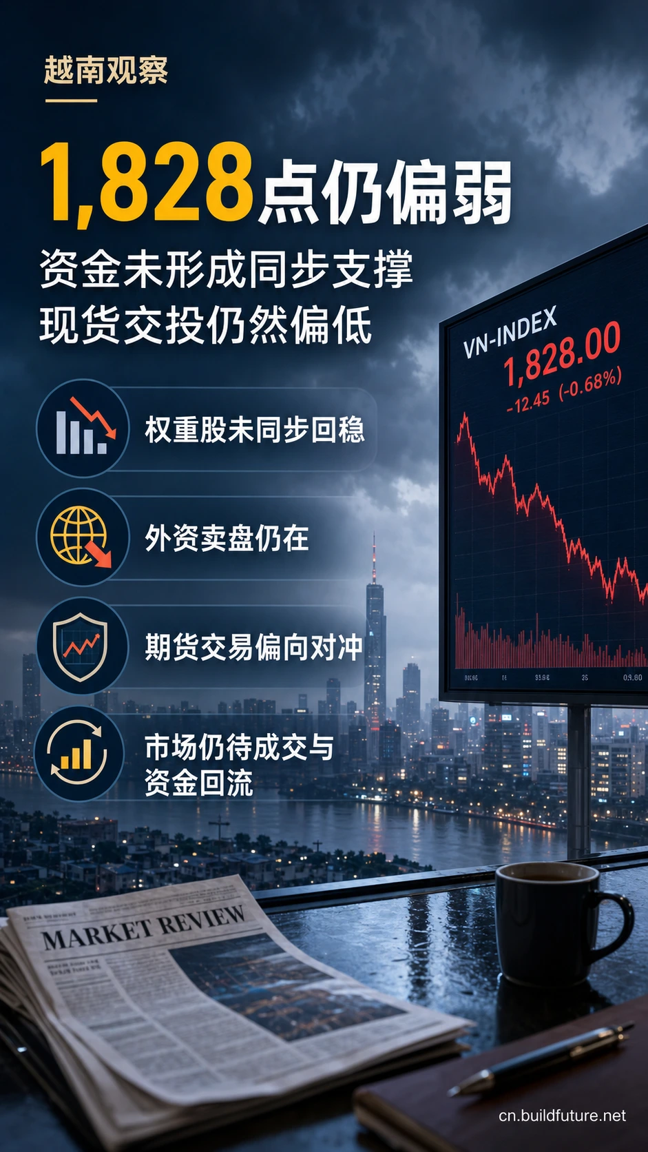 # 越南股市周回顾｜VN-Index 跌回 1,828 点，外资继续撤出，期指成交反而放大