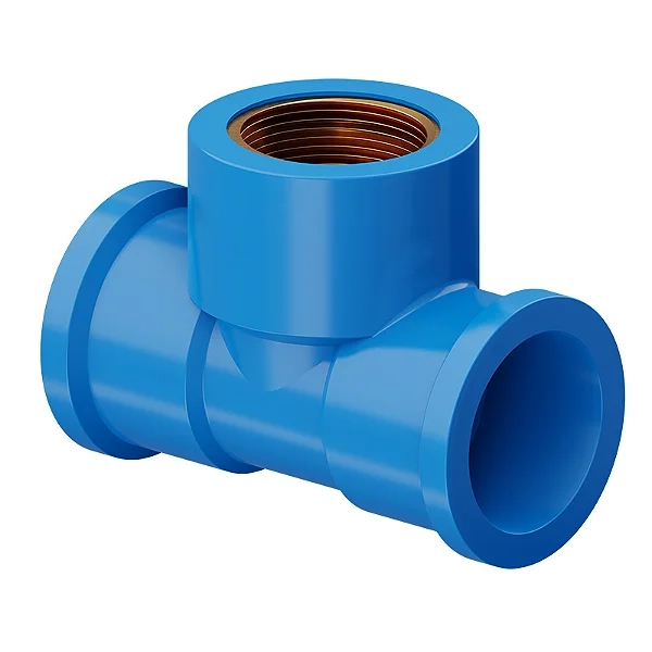 Tê Soldável Azul com Rosca