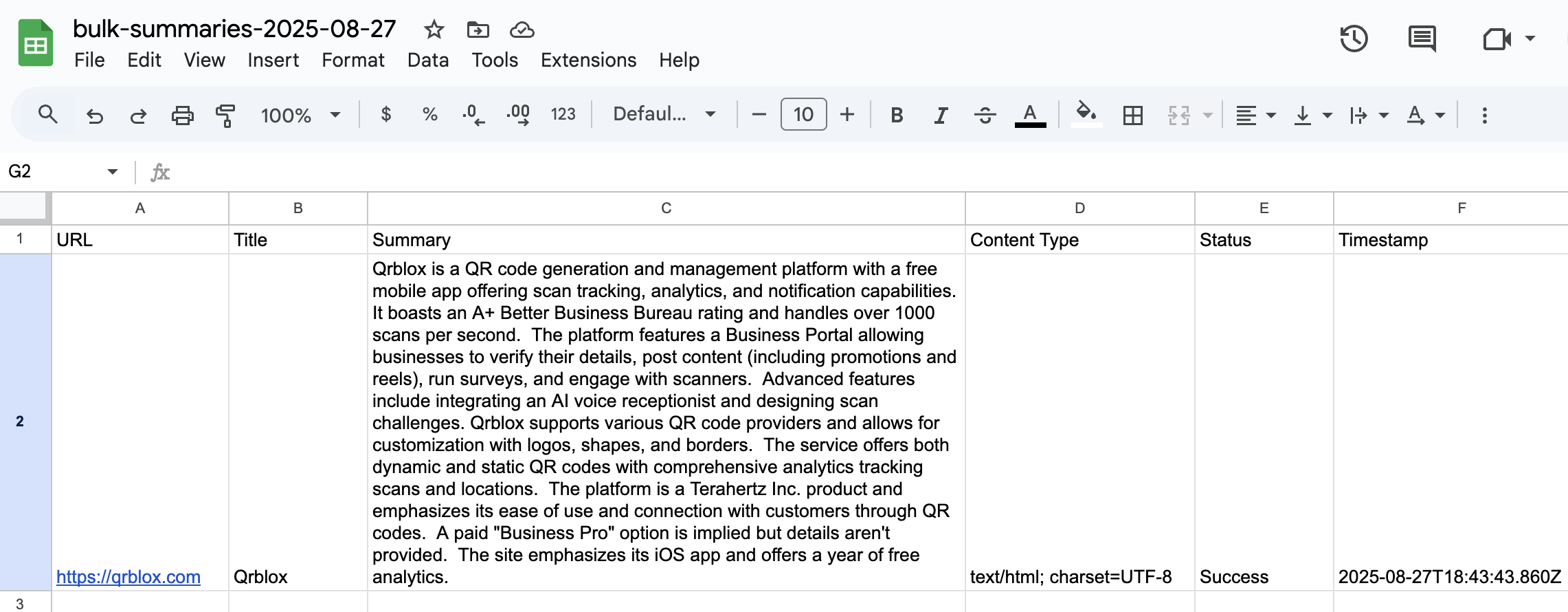 Example CSV Output