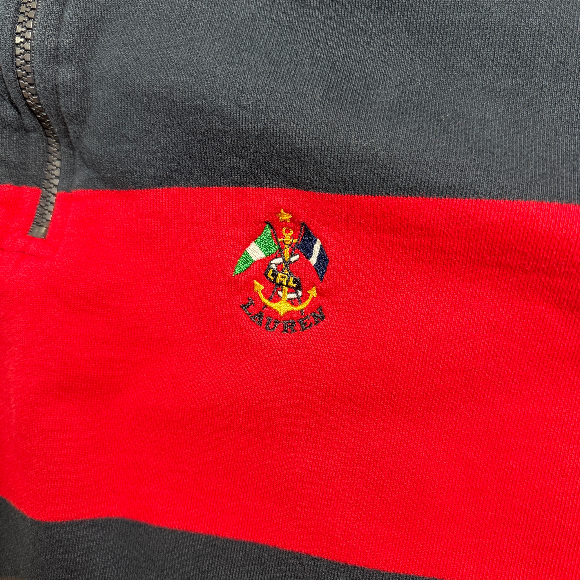 Iconic Lauren Ralph Lauren Rugby Sweater Womens S Red Navy Striped Quarter Zip thumbnail 3