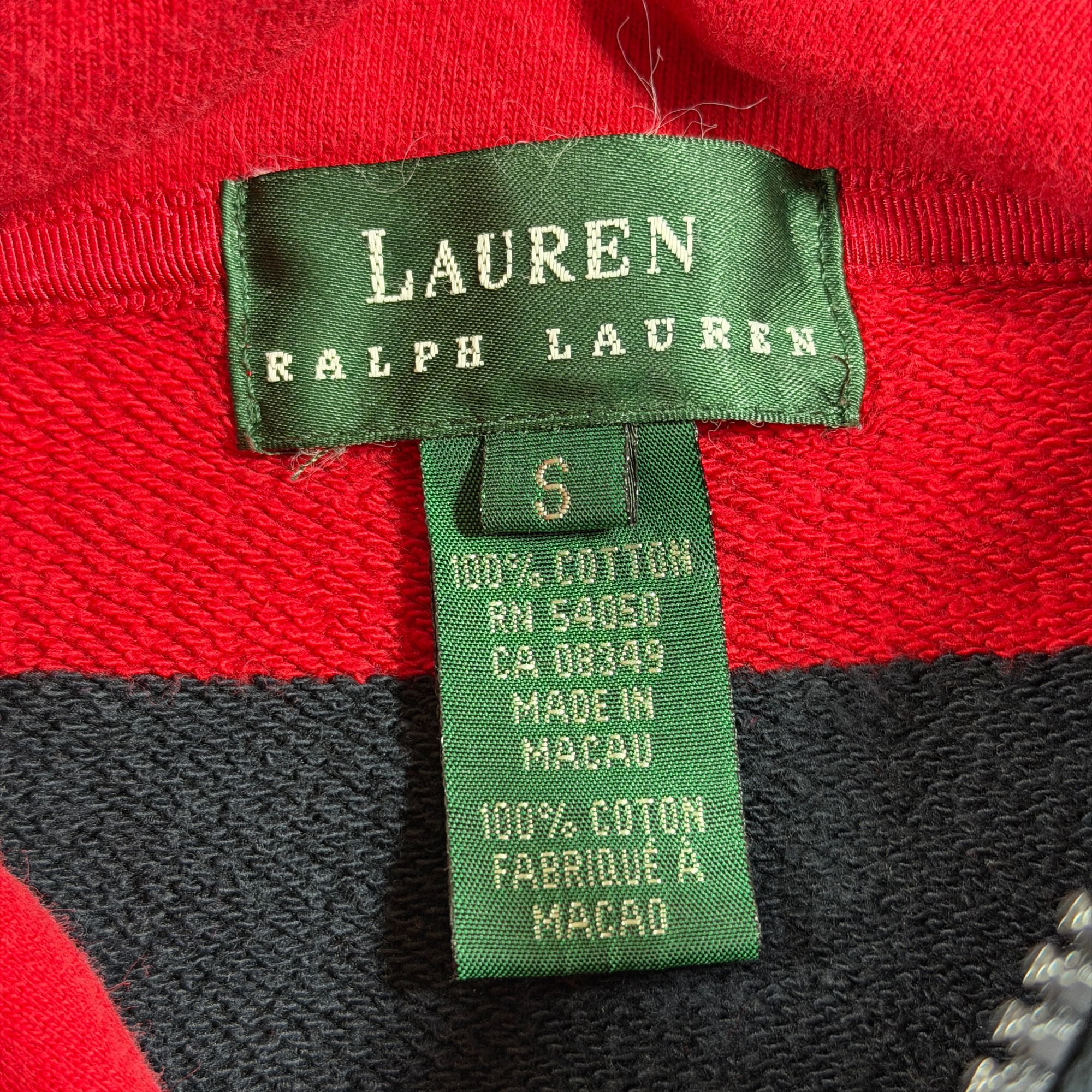 Iconic Lauren Ralph Lauren Rugby Sweater Womens S Red Navy Striped Quarter Zip thumbnail 4