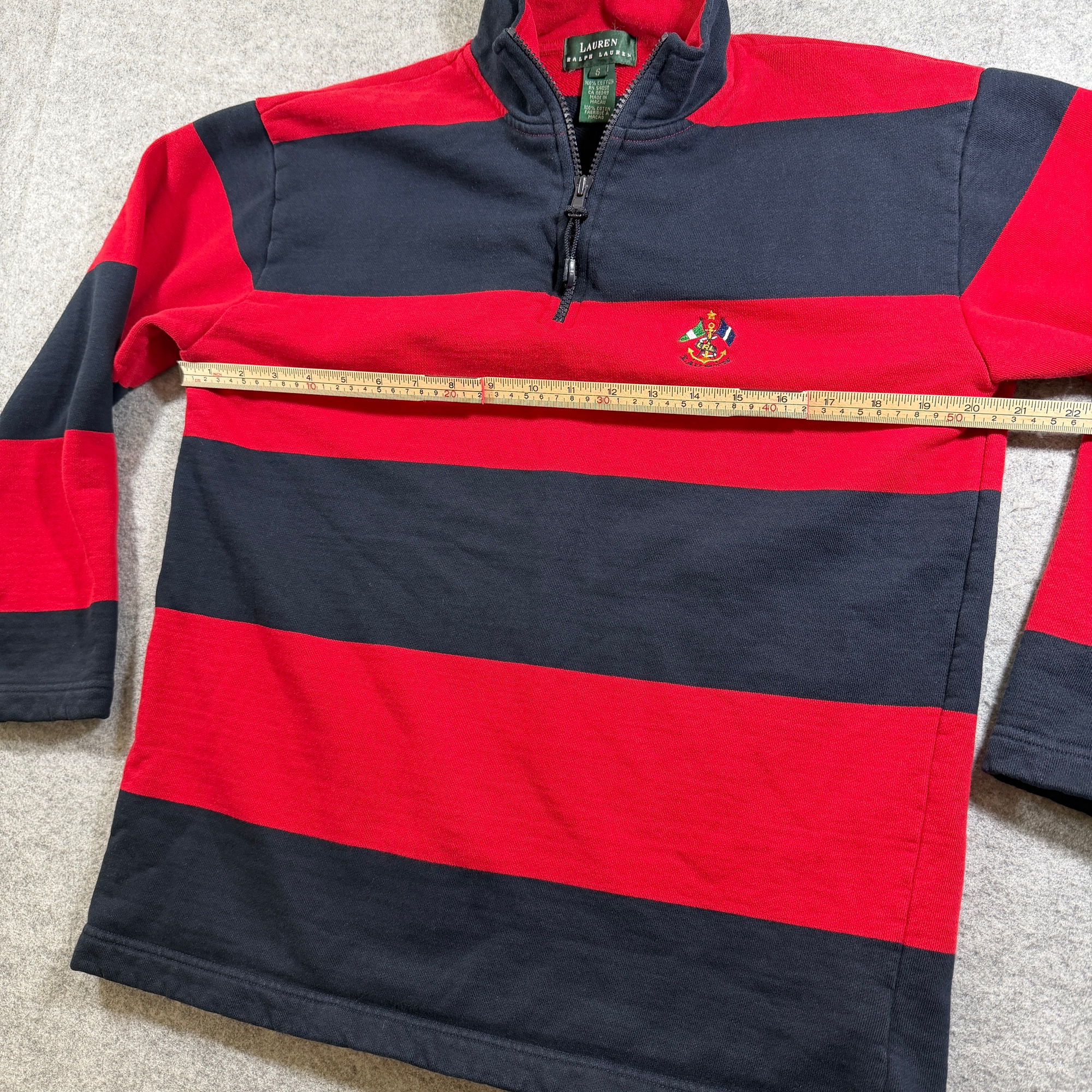 Iconic Lauren Ralph Lauren Rugby Sweater Womens S Red Navy Striped Quarter Zip thumbnail 5